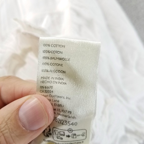 Free People Blouse Womens L White Puff Sleeve Button Front Crop Boho Ruffle Hem - Picture 5 of 10